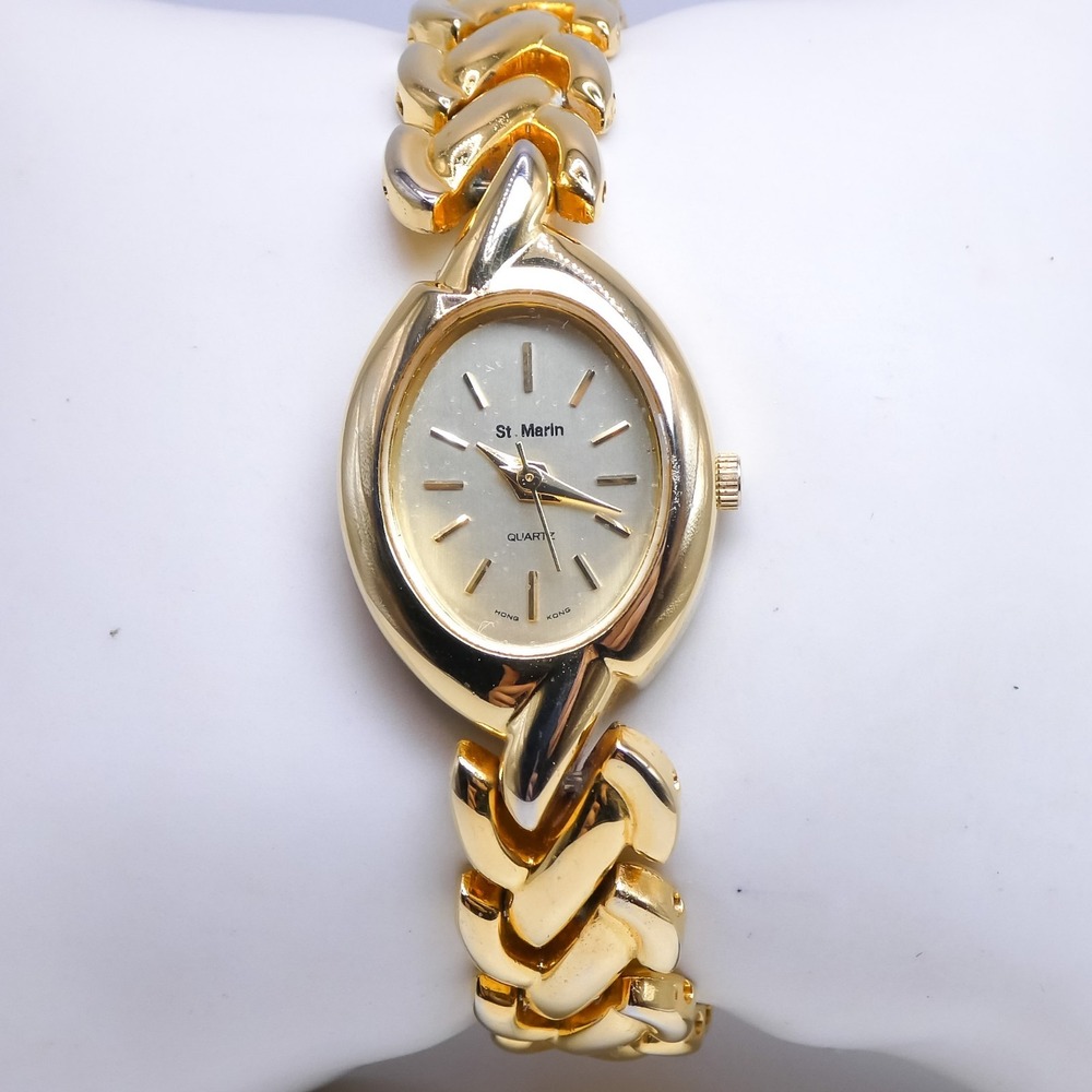 Women's St Marin Goldtone Analog Wheat Chain 6.25" Bracelet Band Watch Vintage